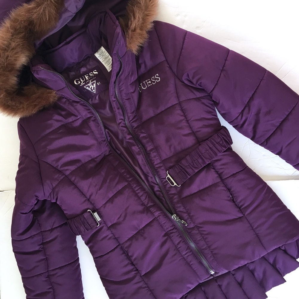 Guess puffer coat jacket faux fur hoodie